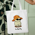 Delamo I'm Purrty canvas tote bag featuring a funny cat illustration and bold typography print.