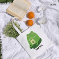 Delamo Toad Bag - Bright white canvas tote bag featuring a recursive Infinite Frog illustration and pun typography.